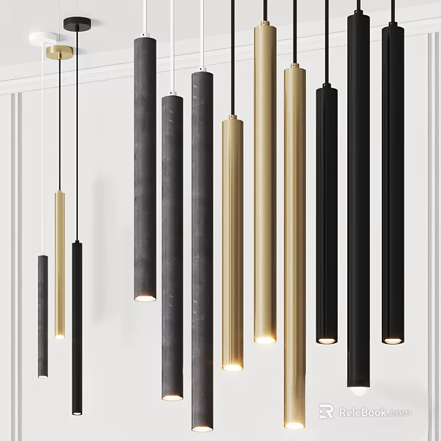 Modern Cylindrical Hanging Pendant Lights In Gold Black Gray For Contemporary Interior Design 3d model 