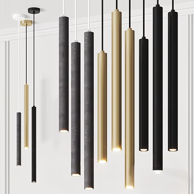 Modern Cylindrical Hanging Pendant Lights In Gold Black Gray For Contemporary Interior Design 3d model