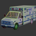 Police Ambulance Vehicle With Blue Stripes Roof Emergency Lights And Medical Symbols