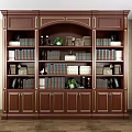 Elegant Dark Brown Wooden Bookcases With Gold Accents Framed Art Books And Decorative Items