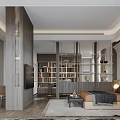 Modern Bedroom Interior With Wooden Elements Bed TV Bookshelf And Rug