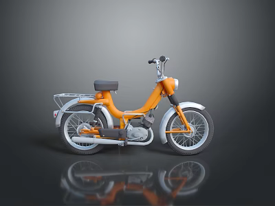 Orange Classic Motorcycle With Black Seat Chrome Accents And Glossy Reflection On Dark Surface 3d model
