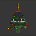 Christmas Tree with Yellow Star on Top Colorful Baubles Garlands and Green Foliage