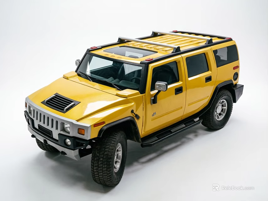 Yellow Hummer SUV With Roof Rack And Off Road Exterior Features 3d model 