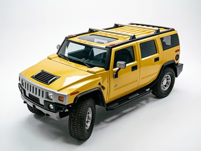 Yellow Hummer SUV With Roof Rack And Off Road Exterior Features 3d model