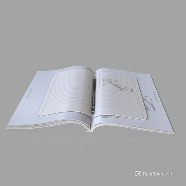 Open Notebook With Lined Pages and Pen Showing Handwritten Notes on Gray Background 3d model 