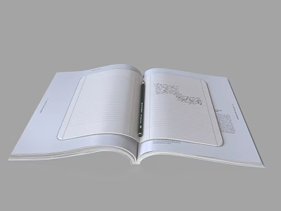 Open Notebook With Lined Pages and Pen Showing Handwritten Notes on Gray Background 3d model