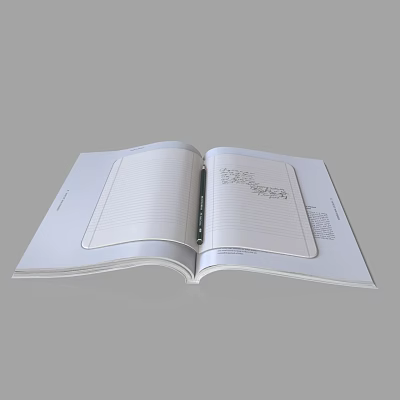 Open Notebook With Lined Pages and Pen Showing Handwritten Notes on Gray Background 3d model