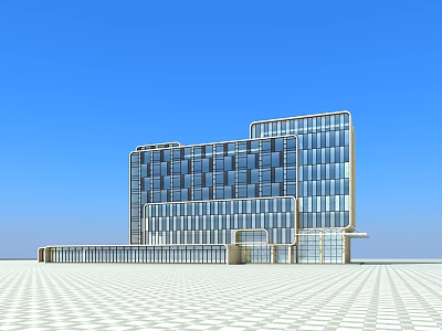 Modern Commercial Building With Glass Curtain Wall And Open Plaza Under Blue Sky 3d model