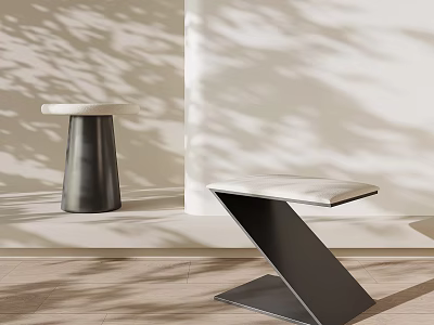 Modern Black Metal Stools With White Seat Tops And Shadow Patterns 3d model