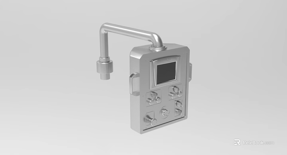 Industrial Control Device With Digital Display Screen Metal Pipe And Control Knobs 3d model 