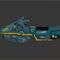 Futuristic Teal Motorcycle with Yellow Accents Mechanical Details and Sleek Structure