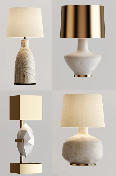 Elegant Modern Table Lamps With Wooden Ceramic Fabric Designs And Gold Bases 3d model