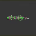 Intricate Mechanical Weapon Featuring Gears Chain and Vibrant Green Pink Design