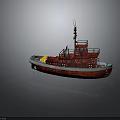 Red Tugboat Watercraft with Deck Equipment Lifebuoys Antennas and Railings