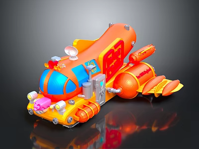Vibrant Orange And Blue Cartoon Water Vehicle With Playful Design And Decorative Elements 3d model