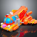Vibrant Orange And Blue Cartoon Water Vehicle With Playful Design And Decorative Elements
