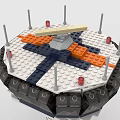 Creative Building Blocks Tower Model With Black Top Orange Accents White Base And Small Door