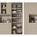 Modern Elegant Wine Cabinet With Glass Doors Lattice Design Shelves And Wine Bottles Glasses