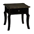 Vintage Black Bedside Table With Wooden Top Drawer And Curved Legs