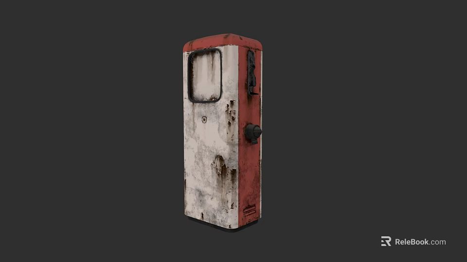 Old Red And White Public Phone Booth Facility With Worn Exterior And Rusty Details 3d model 