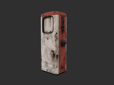 Old Red And White Public Phone Booth Facility With Worn Exterior And Rusty Details 3d model