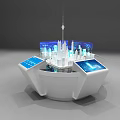 Tobacco Liquor Store Modern White Circular Display Stand Digital Screen Blue Holographic Projection