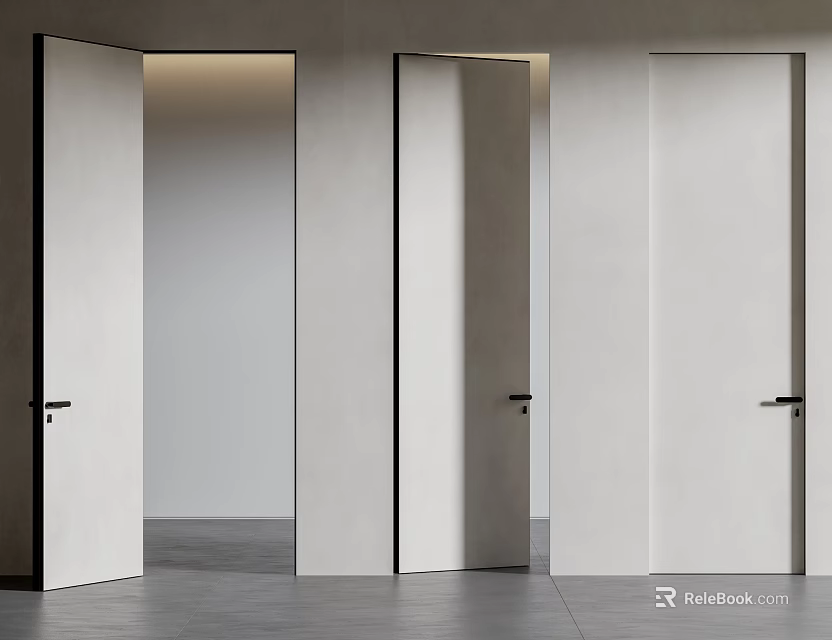 Modern Light Colored Hinged Doors With Black Frames In Open Position For Home Interior 3d model 