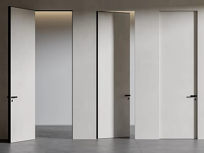 Modern Light Colored Hinged Doors With Black Frames In Open Position For Home Interior 3d model