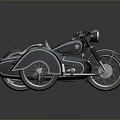 Vintage Motorcycle with Dark Blue Body Red Seat Sidecar and Classic Retro Design