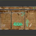 Worn Graffiti Wooden Structure With Multiple Compartments Green Black Text Patterns Brown Edge Wear 3d model