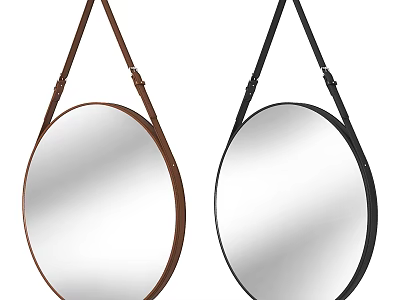 Round Hanging Mirrors With Brown And Black Leather Straps For Home Decor 3d model