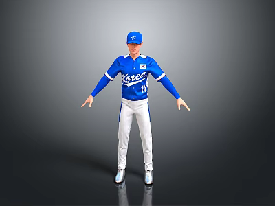 Man Wearing Blue Royals Baseball Uniform with Cap Number 11 White Pants and Shoes 3d model