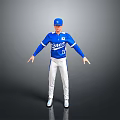 Man Wearing Blue Royals Baseball Uniform with Cap Number 11 White Pants and Shoes