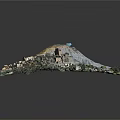 Detailed 3D Mountain Terrain Model With Buildings Vegetation And Rocky Slopes