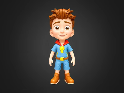 Cartoon Man With Reddish Brown Hair Blue Outfit Yellow Belt And Red Key Decoration 3d model