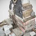 Outdoor Small Stone Brick Stove With Stacked Bricks Stone Base And Round Opening