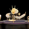 Golden Dragon Themed Photo Spot With Circular Lights And Purple Base Decorative Design