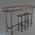 Industrial Style Bar Table Set with Wooden Top Metal Frame and Two Matching Stools