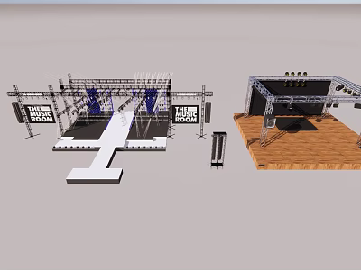 Stage Design With Metal Truss White Steps Black Backdrops And Lighting Equipment 3d model