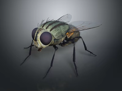 fly green head fly insect animal 3d model