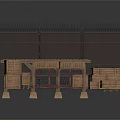 Modern Wooden Roof Structure With Barbed Wire Fence And Support Pillars
