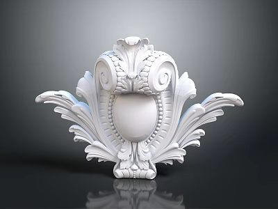 Classical White Decorative Ornament With Scroll Foliage And Oval Center Design 3d model