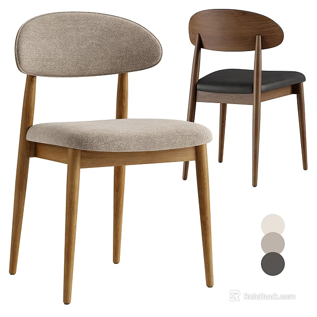 Modern Dining Chairs With Wooden Frame Light Gray And Dark Brown Fabric Seats Design 3d model 