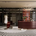 Elegant Walk in Closet with Dark Cabinets Mirrors Chandelier Red Counter and Striped Rug