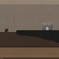 Minimalist Zen Reception Desk With Wooden Base Unique Textured Counter And Elegant Dried Branch Decoration