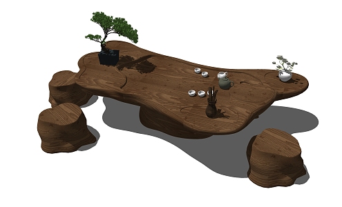 Chinese root carving tea sea root carving tea table tea table 3d model