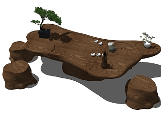 Chinese root carving tea sea root carving tea table tea table 3d model