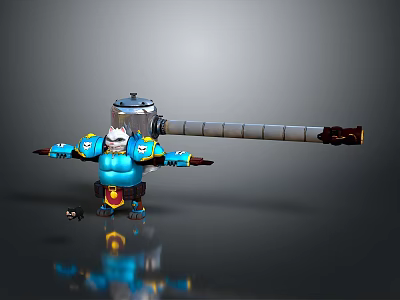 Anthropomorphic Robot Character With Blue Armor White Head And Long Weapon 3d model