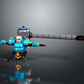 Anthropomorphic Robot Character With Blue Armor White Head And Long Weapon
